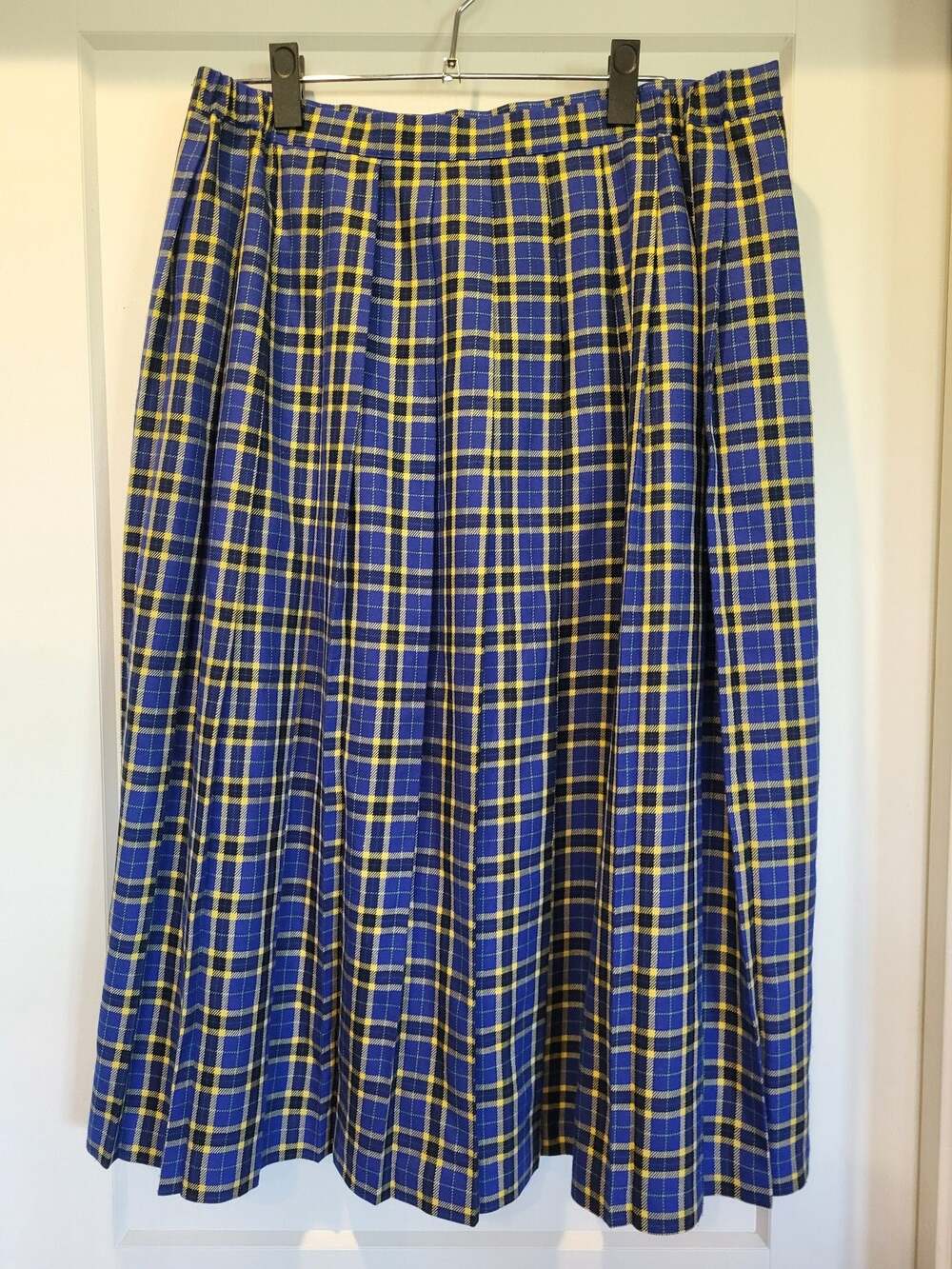 Farmcore cottagecore Southern Lady Vintage Pleated Plaid Midi Skirt Size 18 Blue - Picture 2 of 5